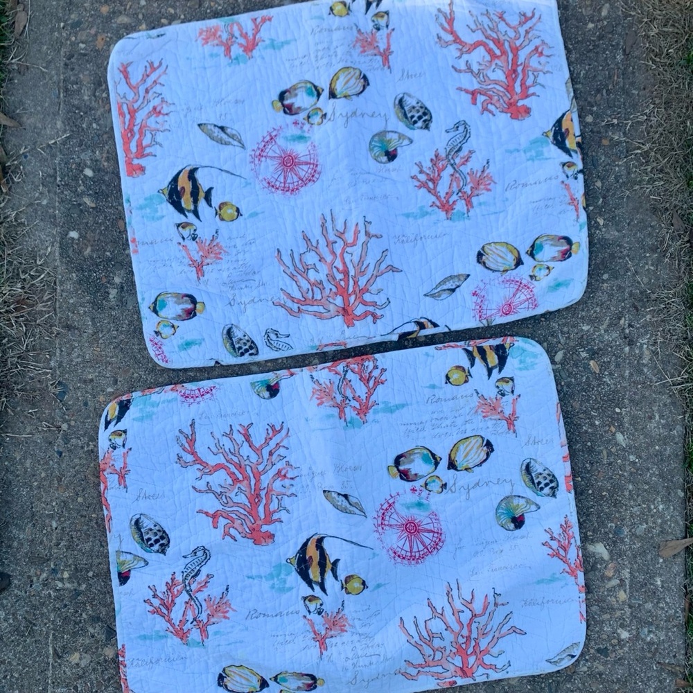 Max Studio Quilted Pillowcases Set Of 2 Tie back Tropical Beach Nautical Marine